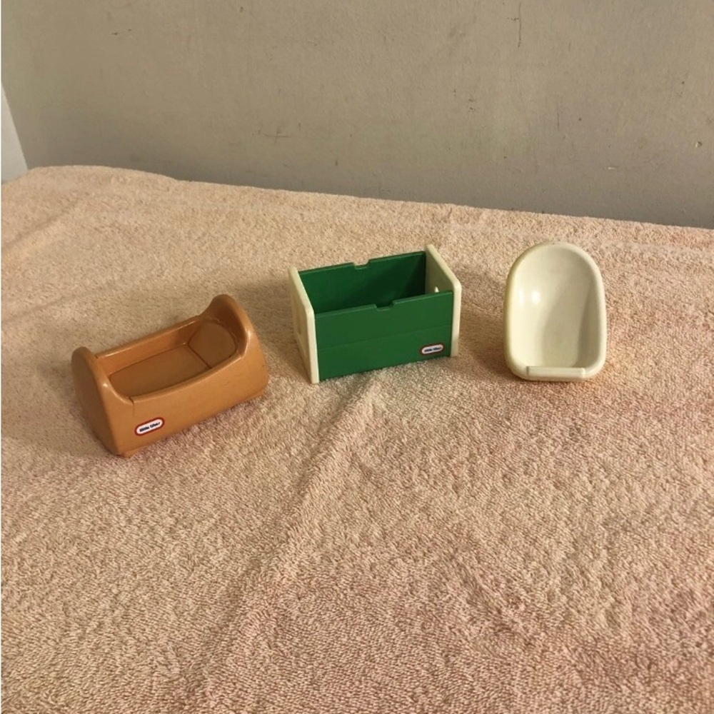 Vintage Little Tikes Dollhouse Size Cradle Car Seat & Toy Box
